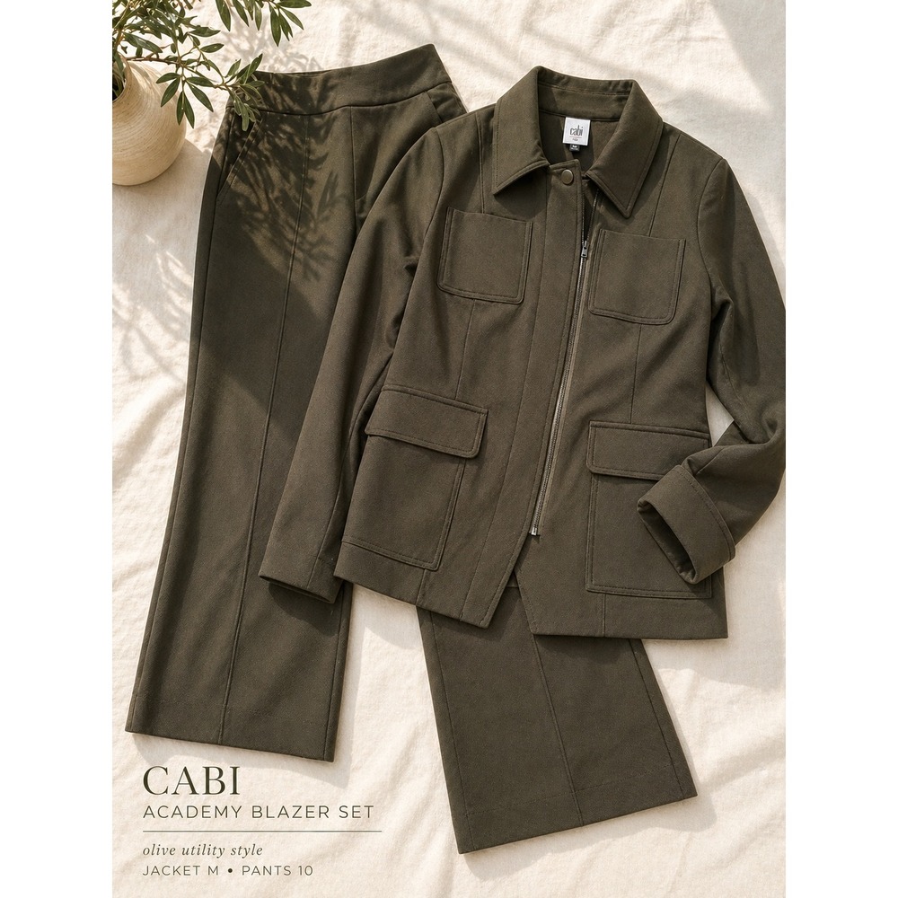 Cabi Academy‎ Blazer Set Olive Utility Jacket M Pants 10 Matching